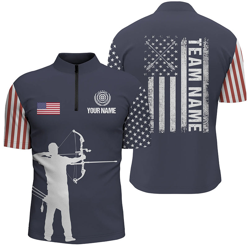 Lasfour Personalized USA Archery Silhouette Archer Men 3D Zipper Polo Shirt AA0075