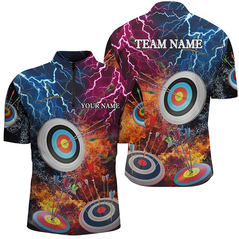 Lasfour Archery Target In Fire Water Personalized Name Men 3D Zipper Polo Shirt AA0019