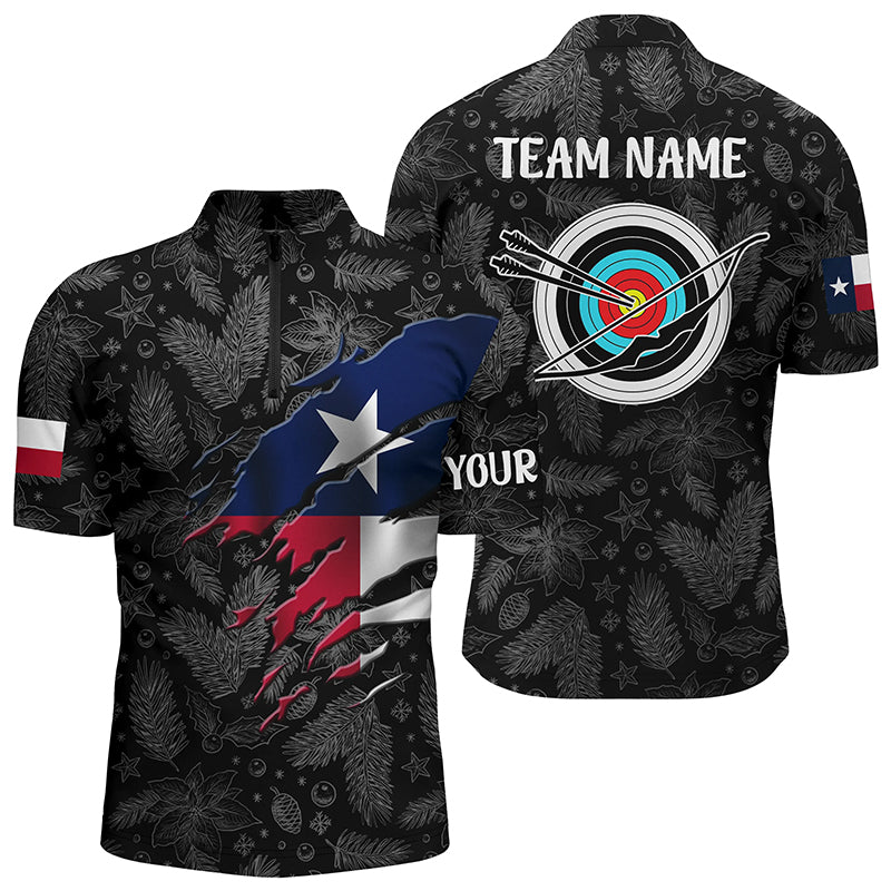 Lasfour Personalized Funny Christmas Texas Archery Men Quarter-Zip Shirt 3D Zipper Polo Shirt AA0031