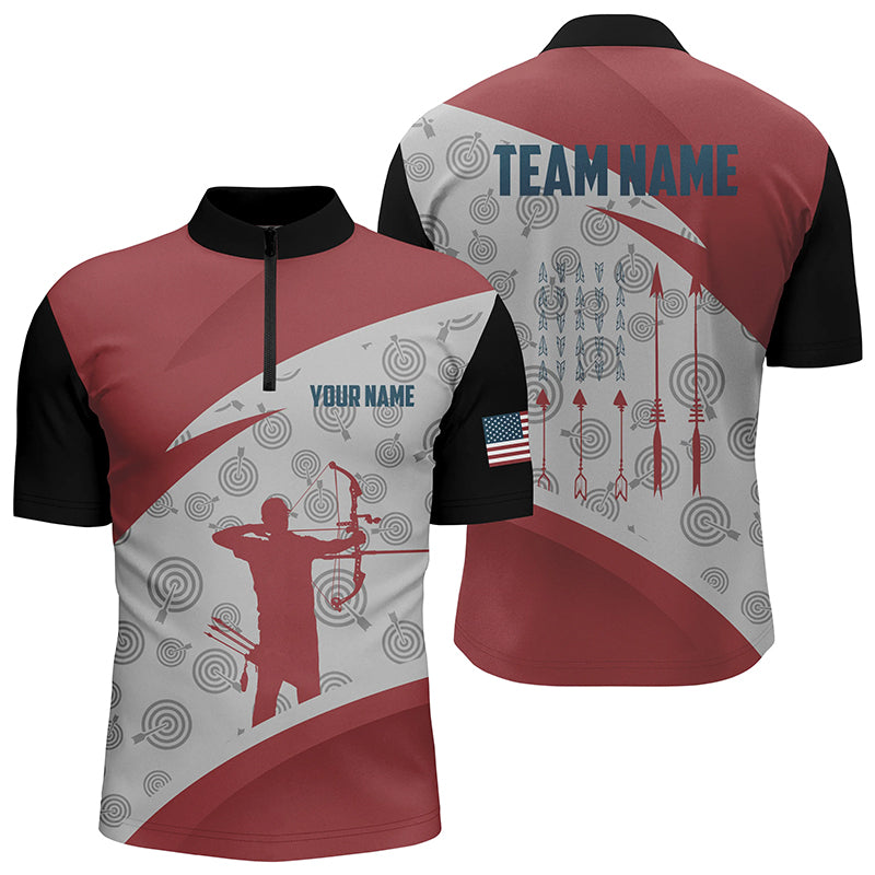 Lasfour Personalized Archery Jerseys Red Silhouette Men 3D Zipper Polo Shirt AA0044