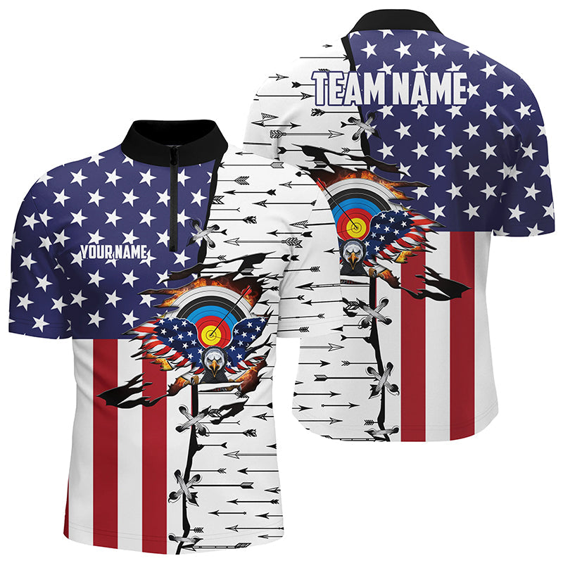 Lasfour Personalized USA Eagle Archery Men 3D Zipper Polo Shirt AA0024
