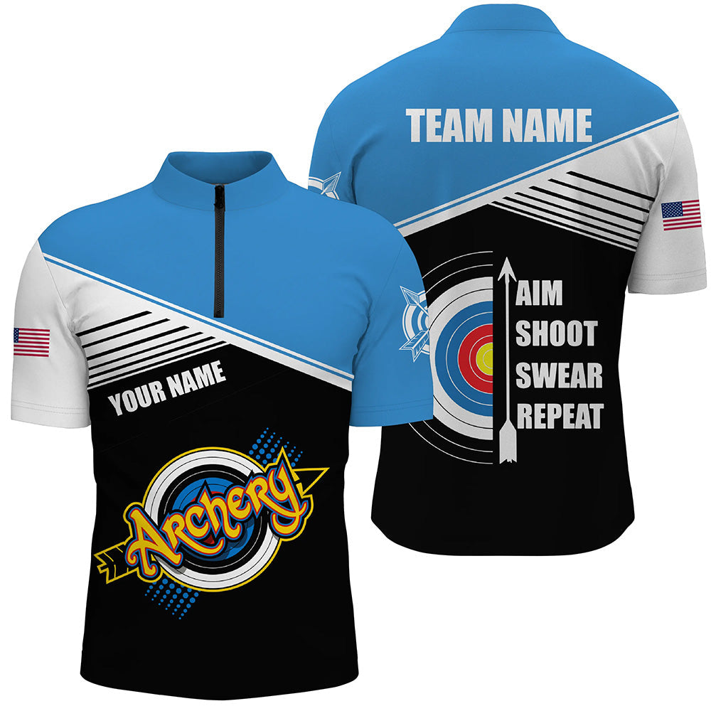 Lasfour Archery Aim Shoot Swear Repeat Personalized Men 3D Zipper Polo Shirt AA0022
