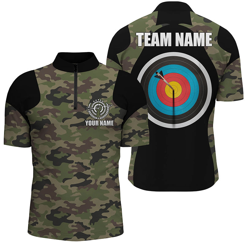 Lasfour Personalized Green Camouflage Archery Men 3D Zipper Polo Shirt AA0082