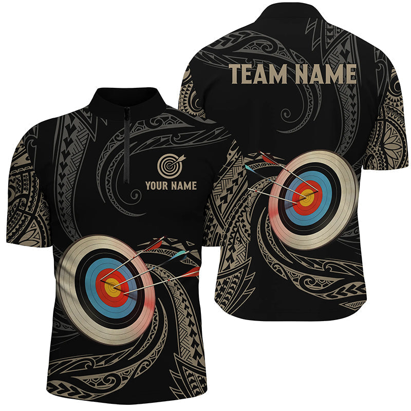 Lasfour Personalized Golden Tribal Archery 3D Zipper Polo Shirt AA0001
