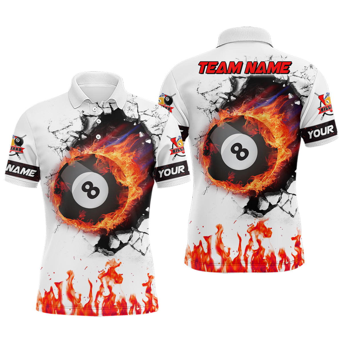 Lasfour Flaming 8 Ball Billiard Customized Polo Shirts BIA0547