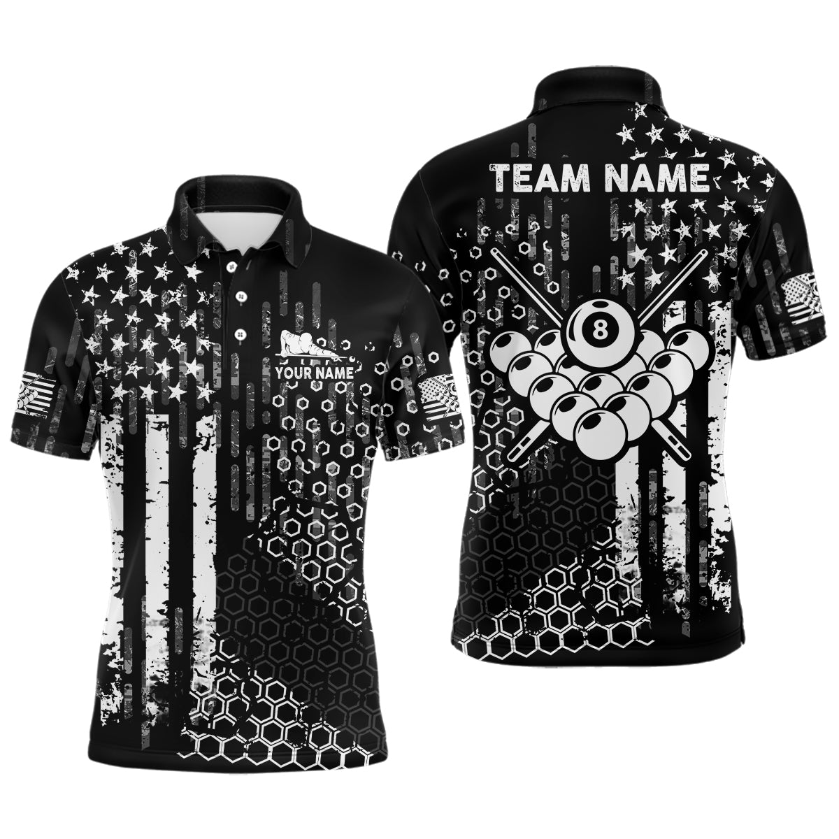 Lasfour American Flag Vintage Grunge Billiard Personalized Name Unisex Shirt BIA0521