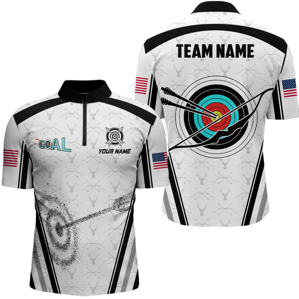 Lasfour Personalized Name Archery Target Jerseys 3D Zipper Polo Shirt AA0051