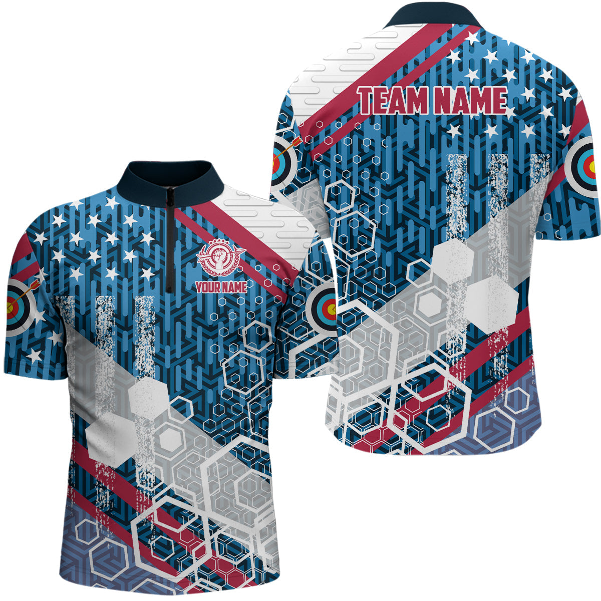 Lasfour Personalized Sporty USA Flag Archery 3D Zipper Polo Shirt AA0007