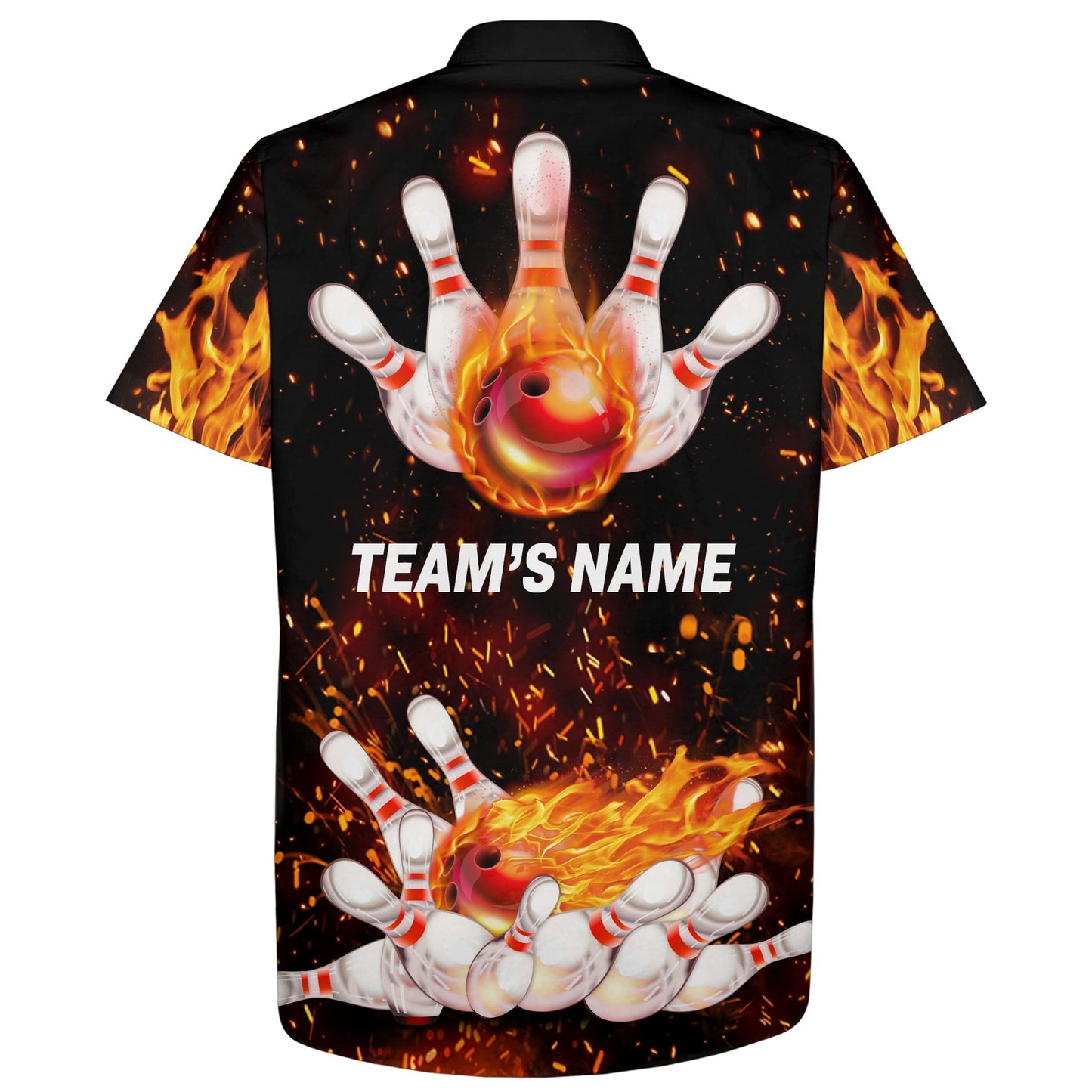 Flame Hawaiian Bowling Shirt, Personalized Team Bowlers Jersey Short Sleeve Button Down Fire Bowling HO0023