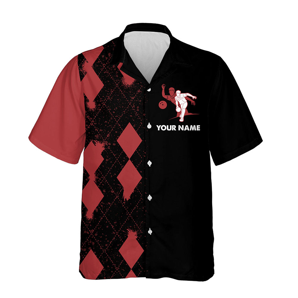 Custom Hawaiian Bowling Shirt, Personalized Name Red&Black Bowler Team Jersey for Bowling Lovers HO2793