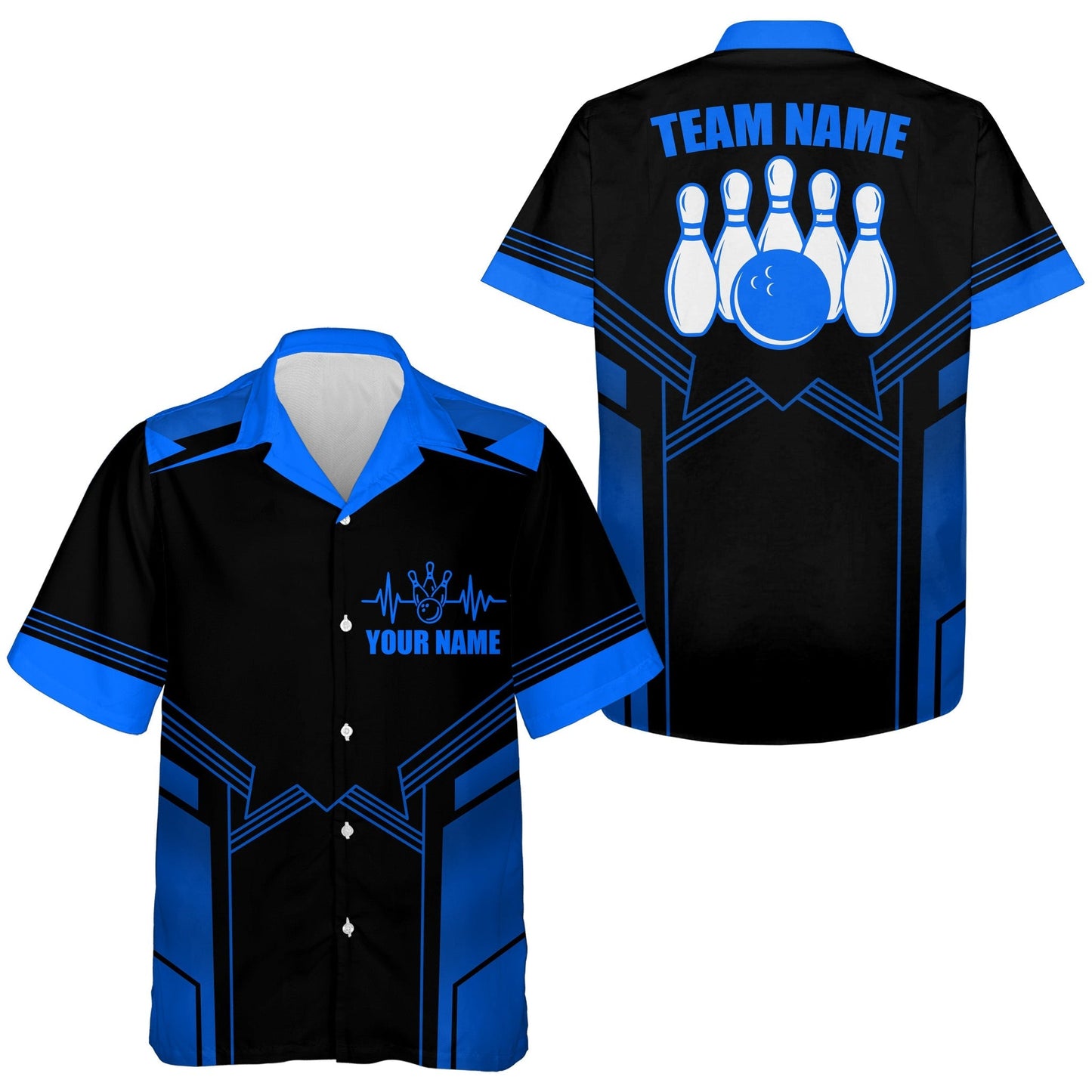 Hawaiian Bowling Shirt For Men Custom Blue Bowling Hawaiian Men's Bowling Team Shirt HO0002
