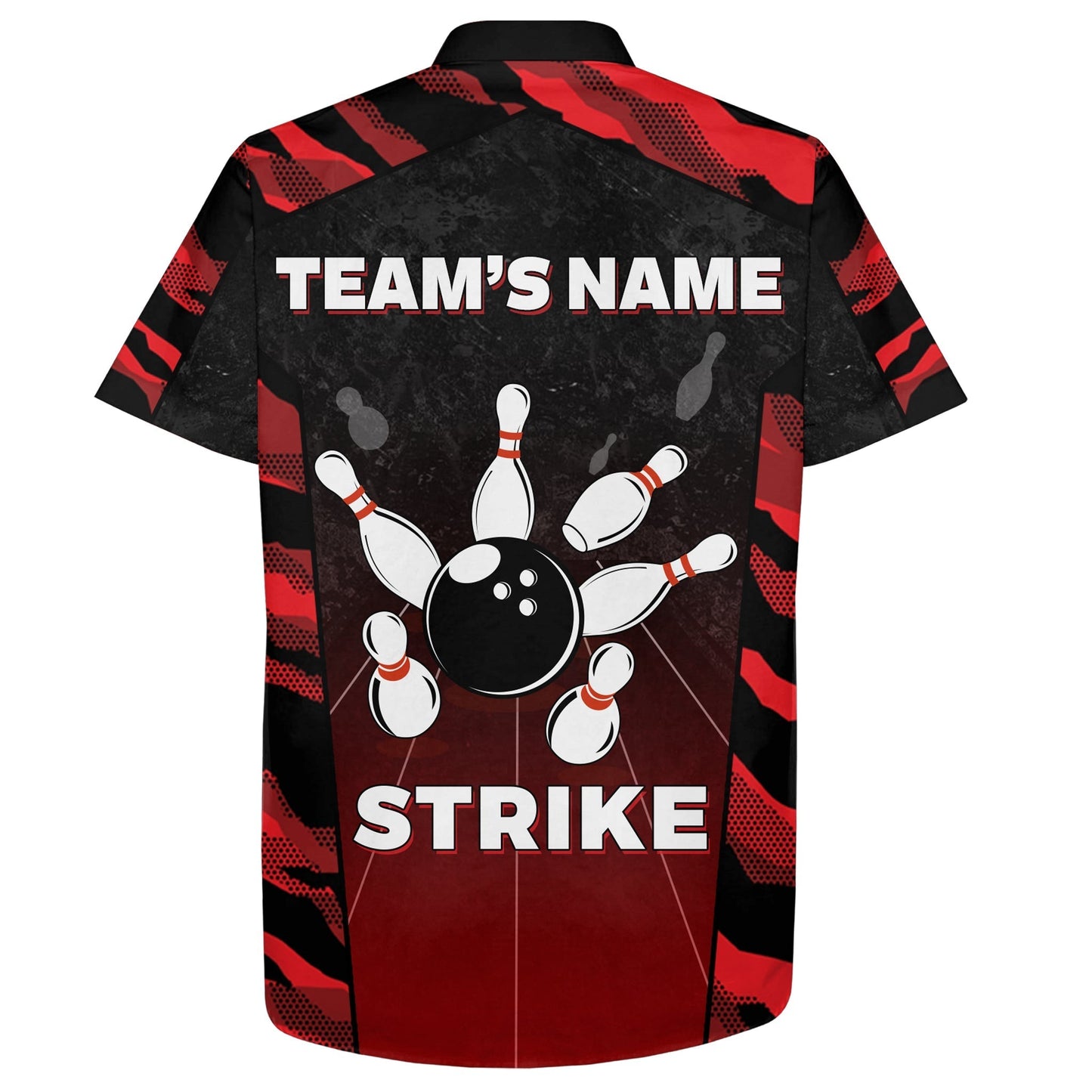 Red Camo Hawaiian Bowling Shirt For Men, Custom Name Team Name Bowling Jersey Strike Bowling Shirt HO2785