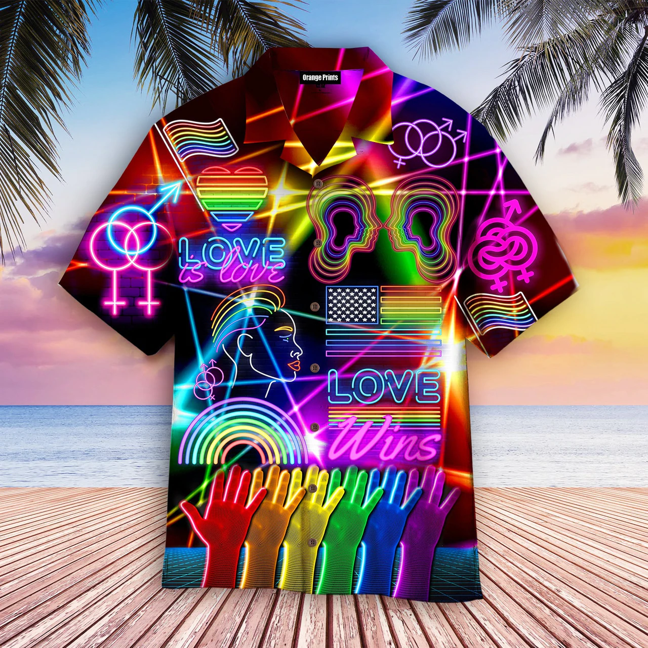 Hand Rainbow Lgbt Flag Tropical Floral Hawaiian Shirt For Gaymer And Lesbian, Pride Hawaiian Shirt HO4568