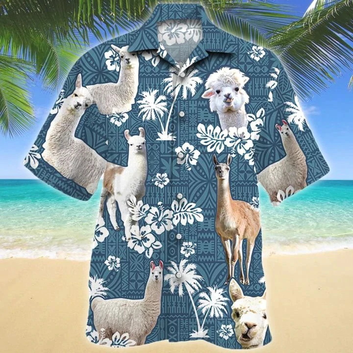 Llama Blue Tribal Pattern Hawaiian Shirt, Animal Llama Hawaiian shirts, Llama aloha shirt for men, Hawaii shirt woman HO2642