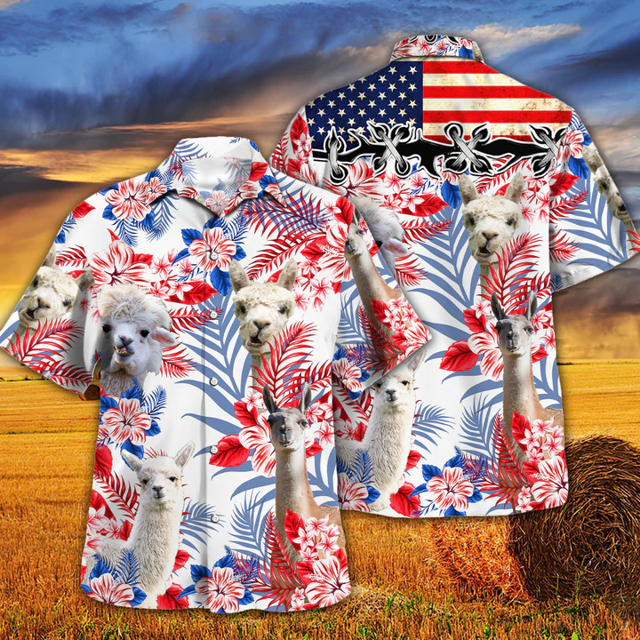 Llama Lovers American Flag Hawaiian Shirt, Llama aloha Hawaiian shirt, Hawaiian shirt men, Hawaiian shirt women HO0221