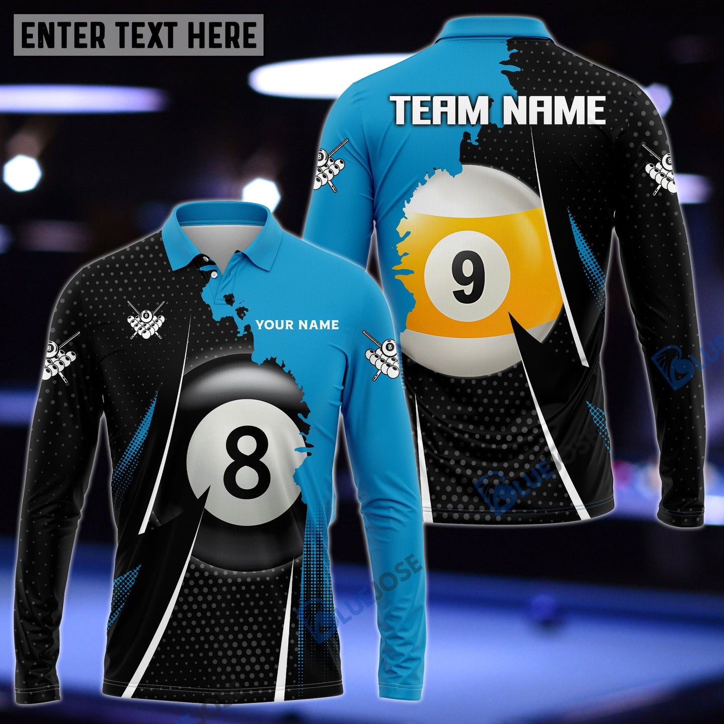 Lasfour Billiards 8 Ball & 9 Ball Blue Personalized Name Team Name 3D Shirt BIA0258