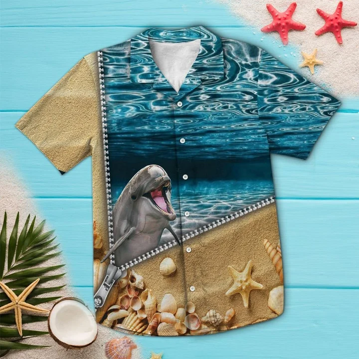 Lovely Zipper Ocean With Dolphin Hawaiian Shirt HO2160