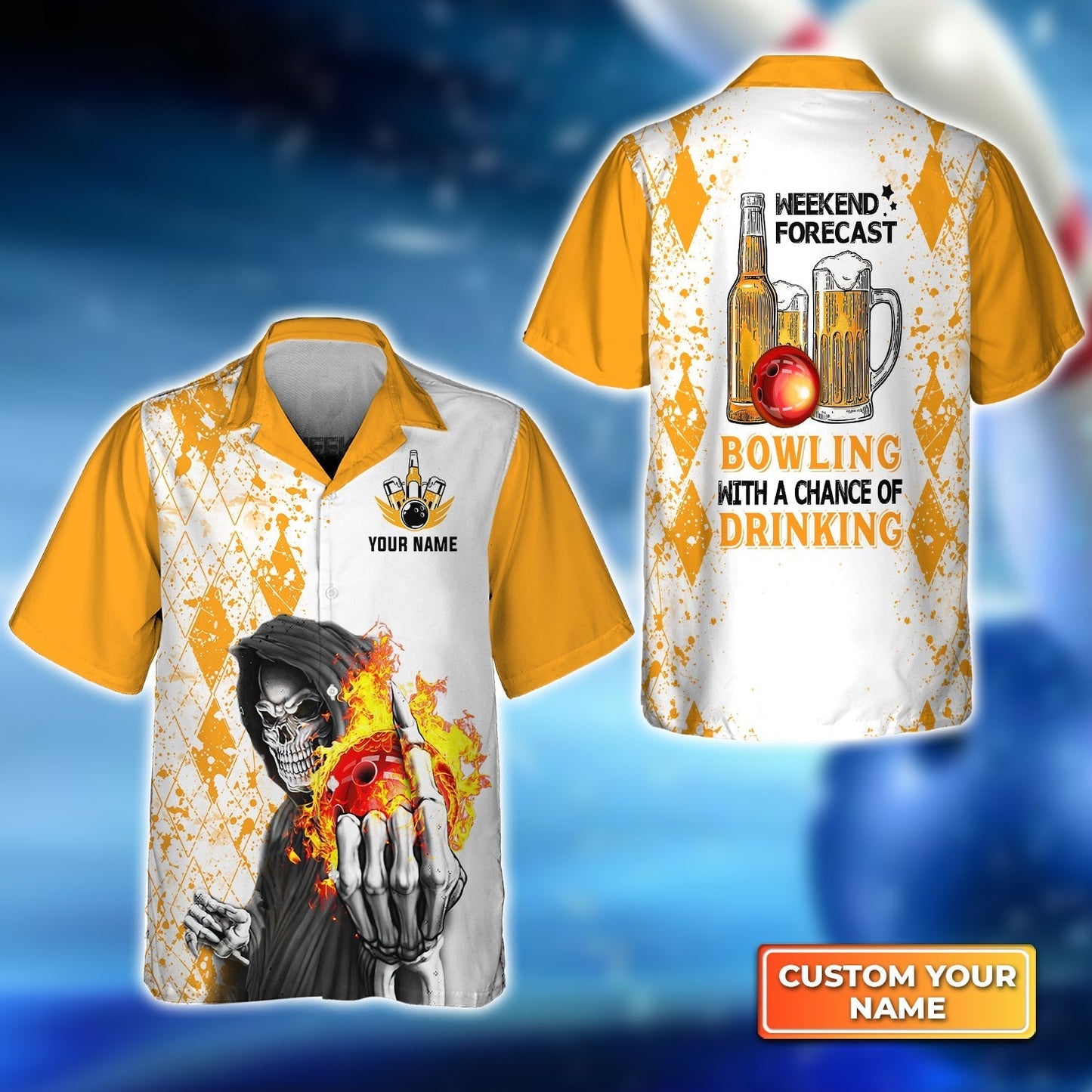 Weekend Forecast Bowling With A Big Chance of Drinking Personalized Name 3D Hawaiian Shirt HO3155