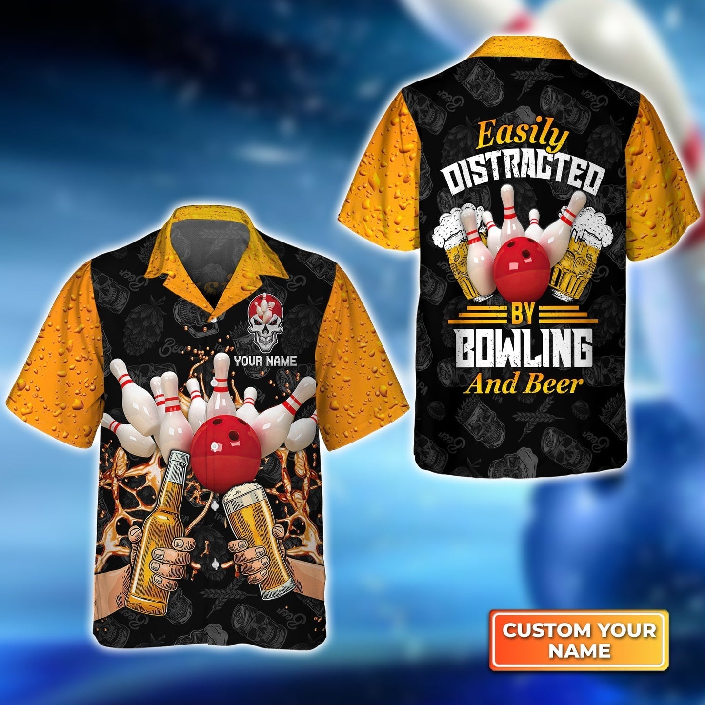 Easily Distracted By Bowling And Beer Personalized Name 3D Hawaiian Shirt HO3162