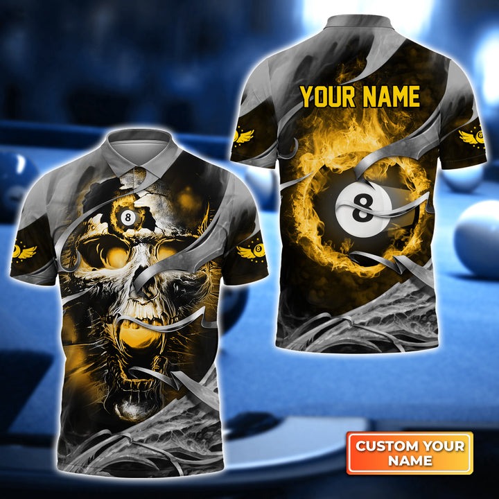Lasfour Billiard Skull Personalized Name Unisex Polo Shirt BIA0109