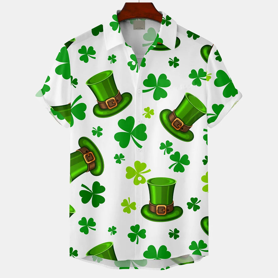 Men's St. Patrick's Day Fun Flag Panel Print Short Sleeve hawaiian Shirt PO0166