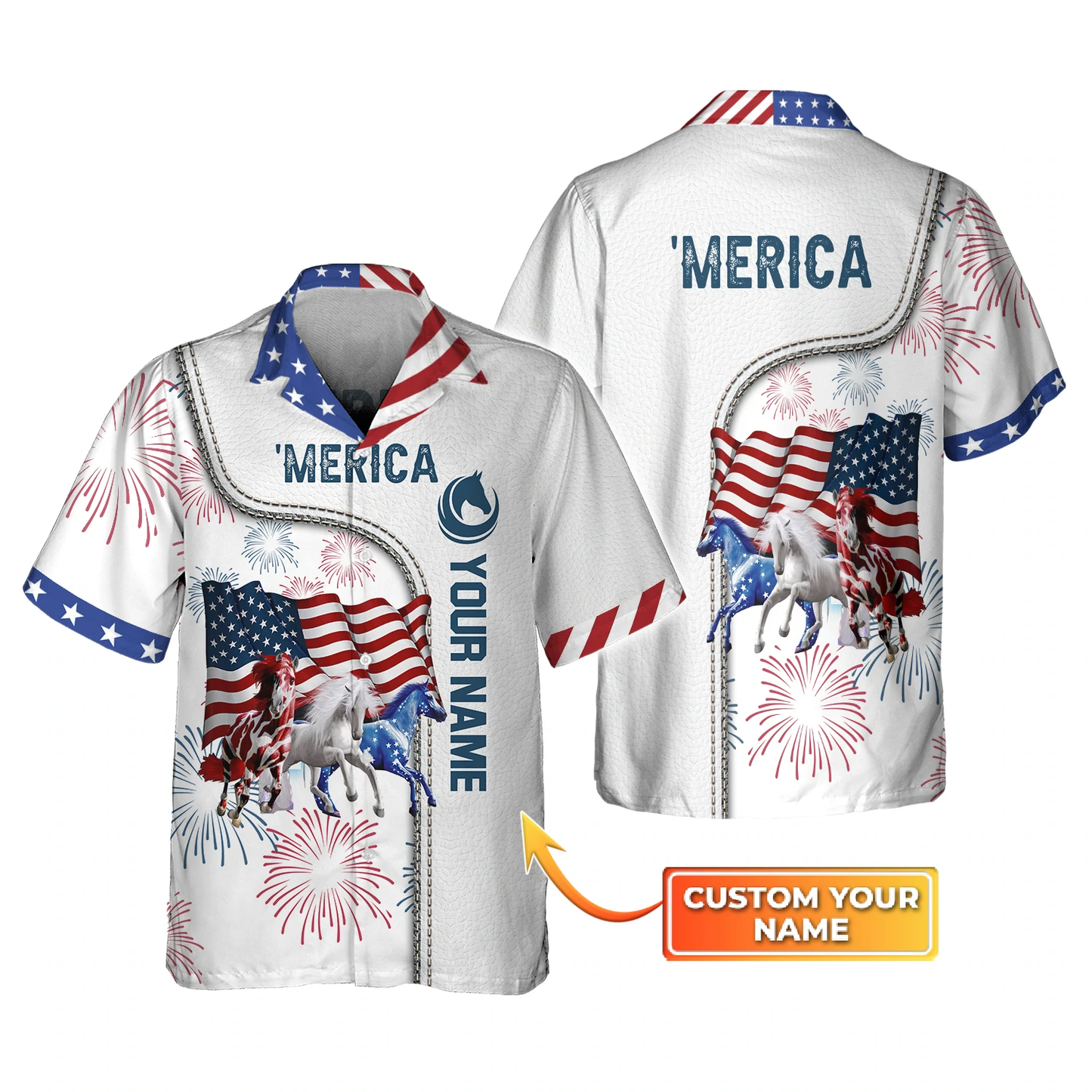 American Horse 4th of july shirt, Personalized Name 3D Hawaiian Shirt HO1325