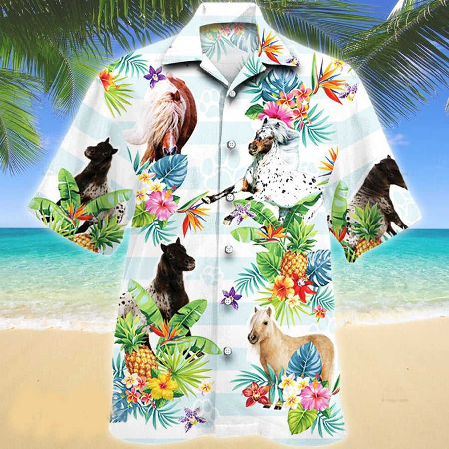 Miniature Horse 3D Hawaiian Shirt, Gift for horse lovers, Miniature Horse Tropical Flower Horse Lovers Hawaii shirt HO2240