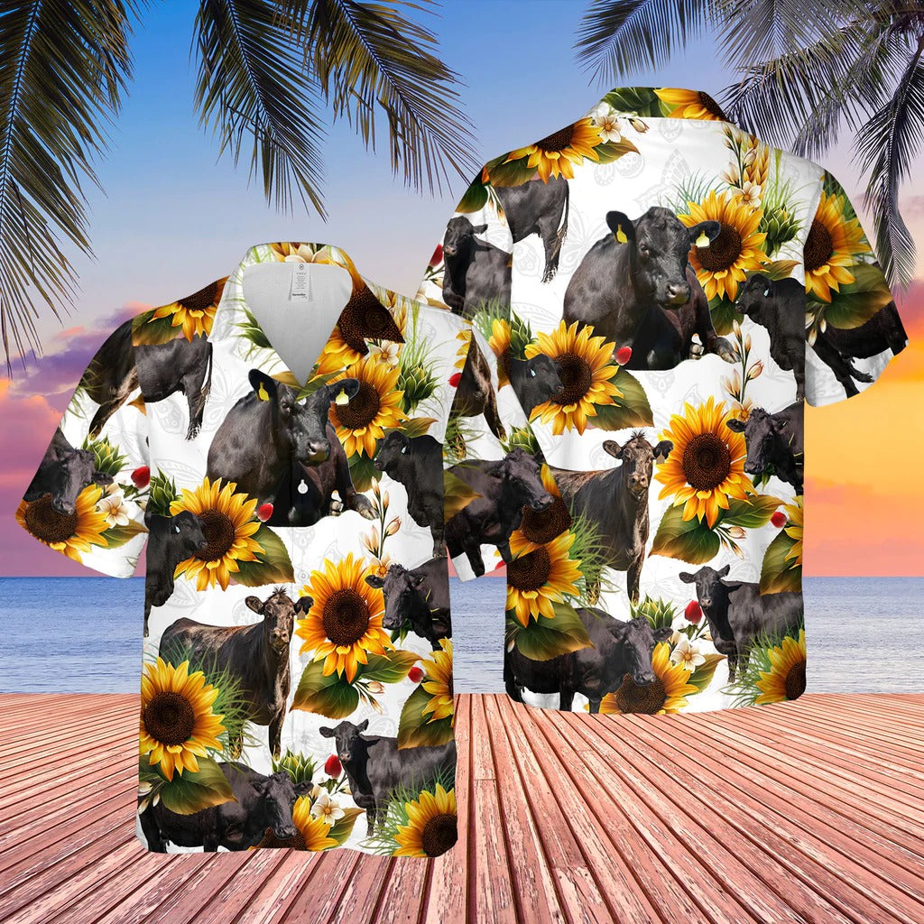 Black Angus Sunflowers Hawaii Shirt Black Augus Lover Hawaiian Shirt HO0379
