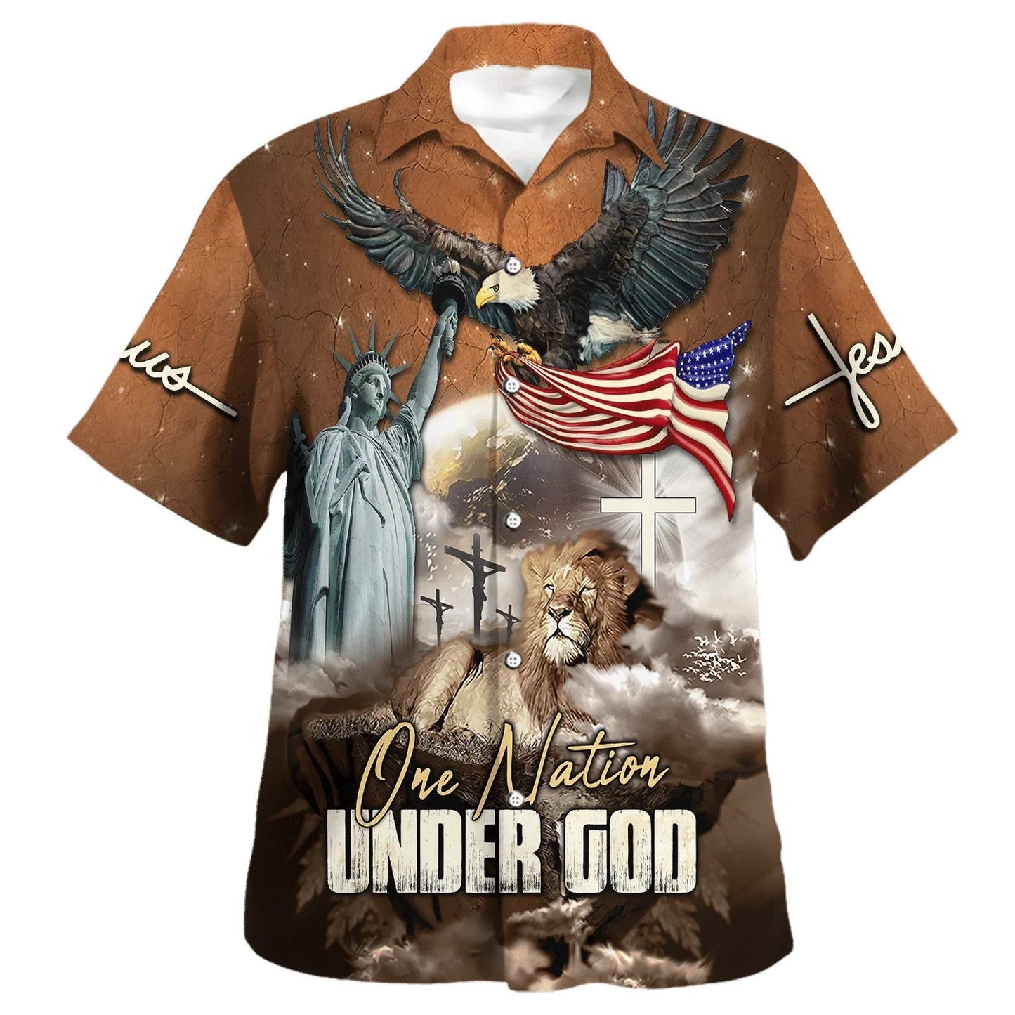 One Nation Under God Jesus Lion Hawaiian Shirt - Christian Hawaiian Shirt - Religious Hawaiian Shirts HO3365