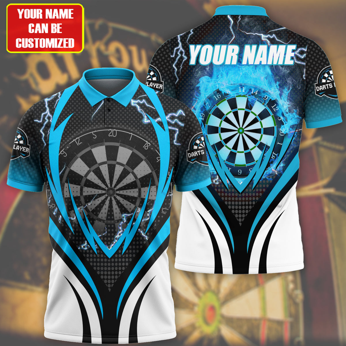 Personalized Name Polo Shirt For Darts Teams, Dart and Thunder Multi Color for Dart Player DMO0126