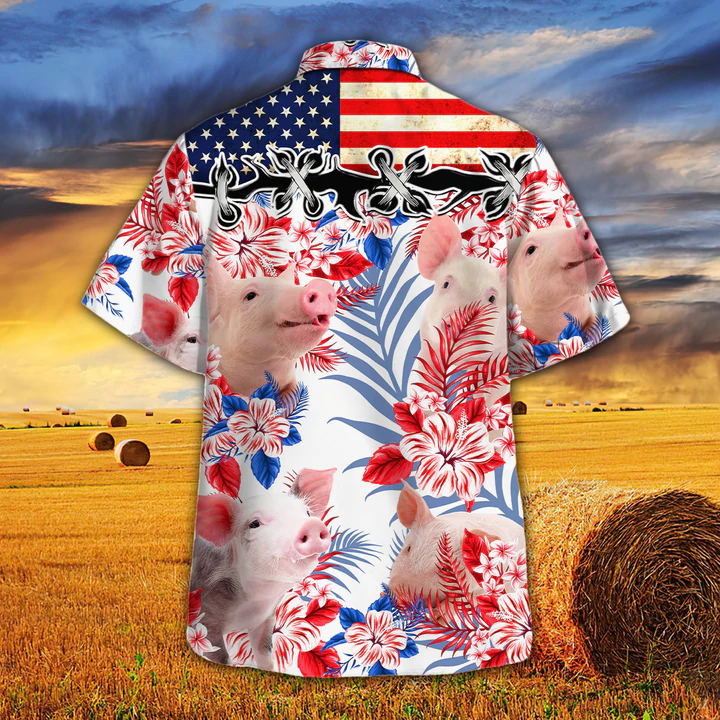 Pig Lovers American Flag Hawaiian Shirt, Pig aloha Hawaiian shirt, Hawaiian shirt men, Hawaiian shirt women HO0222