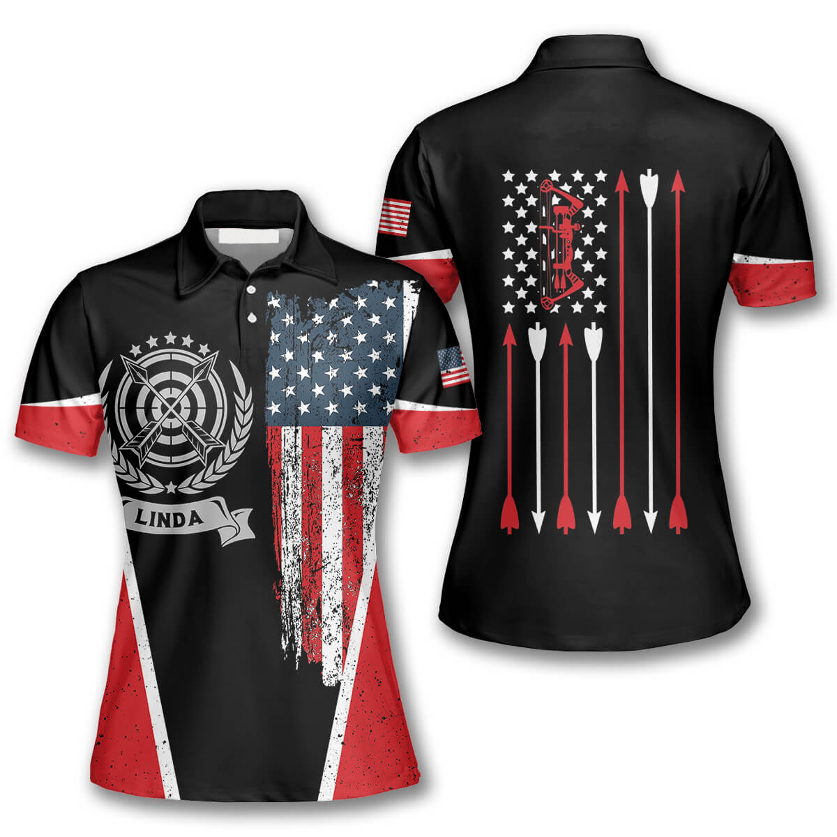 Vintage American Flag Emblem Custom Archery Shirts for Women, Archery Shirt, Flag Shirt AO0077