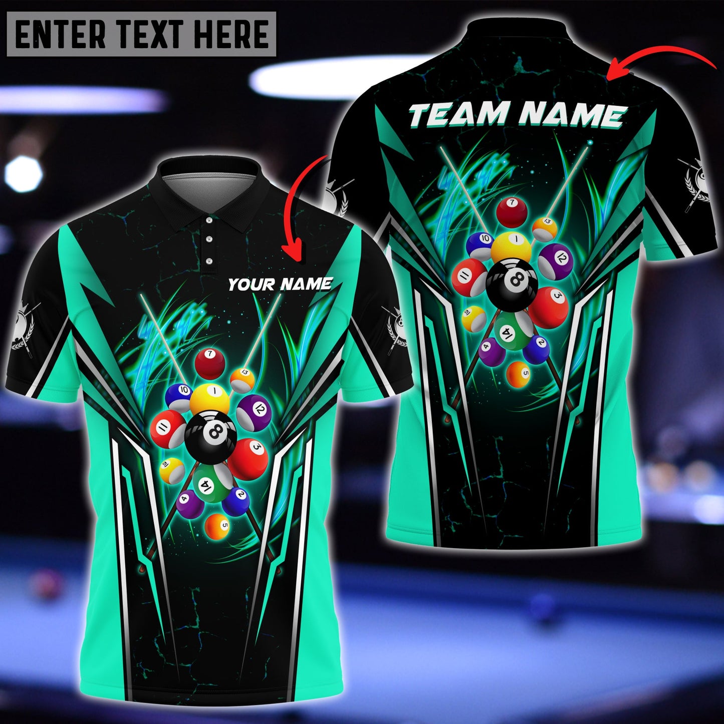 Lasfour Billiards 8 Ball Personalized 3D Shirt (Multi Color Options) BIA0203