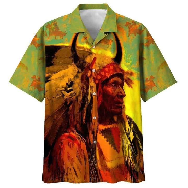 Realistic Chief Riding Horse Pattern Hawaiian Shirt HO2071