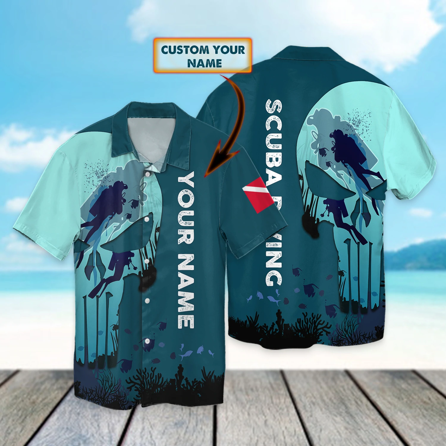 Scuba Diving Hawaii shirt - Personalized Name 3D Hawaiian Shirt, Hawaii Scuba Dive Gift HO2290