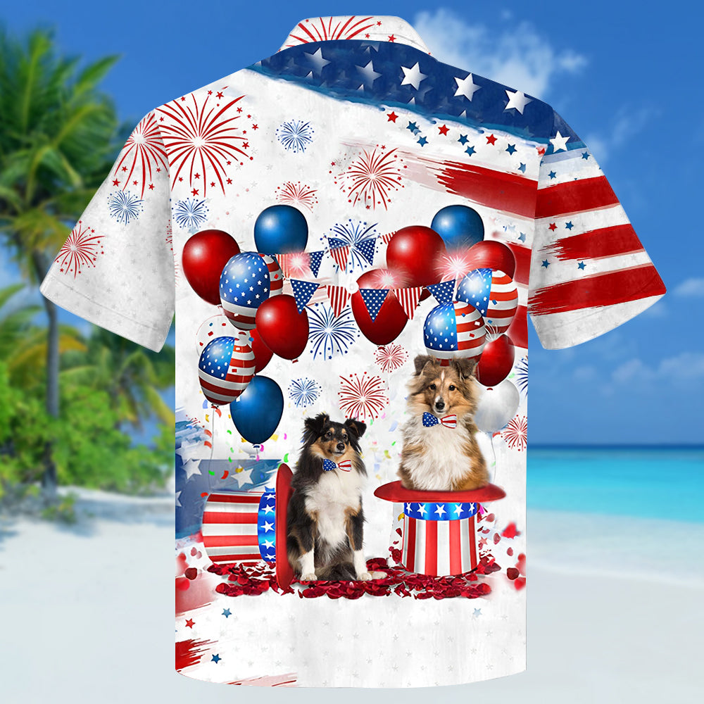 Shetland Sheepdog Independence Day Hawaiian Shirt, Dog Hawaii Beach Shirt Short Sleeve For 4Th Of July HO3928