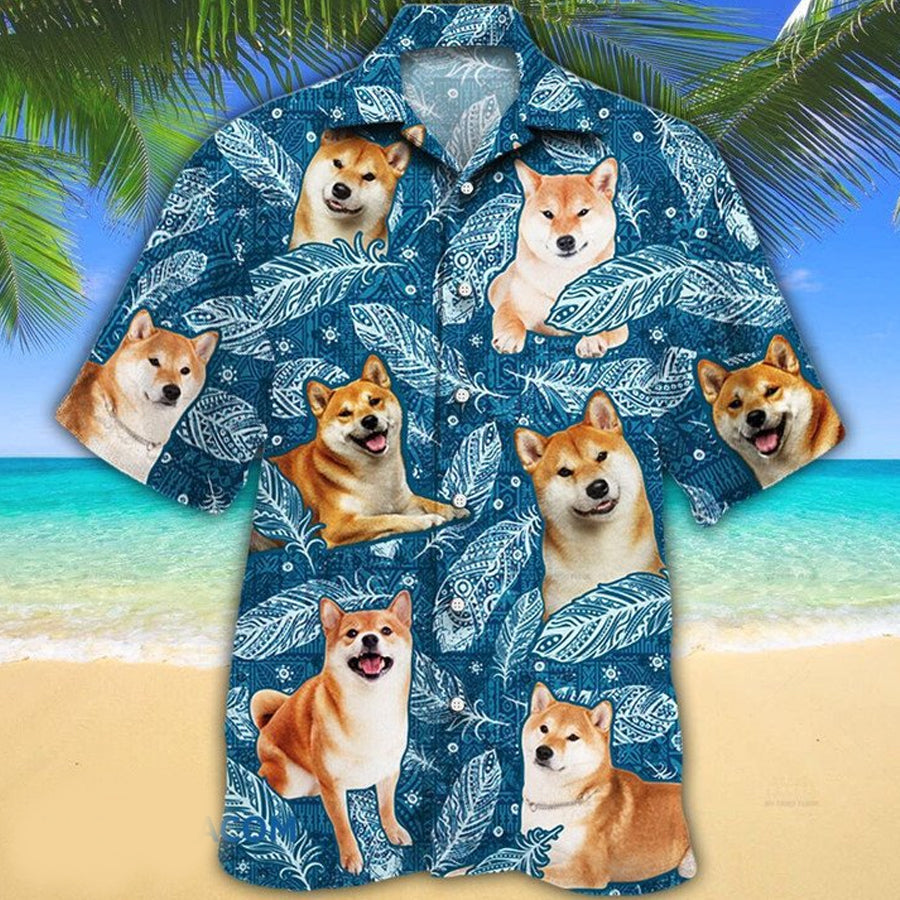 Shiba Inu Dog Lovers Blue Feather Hawaii Hawaiian Shirt HO2244