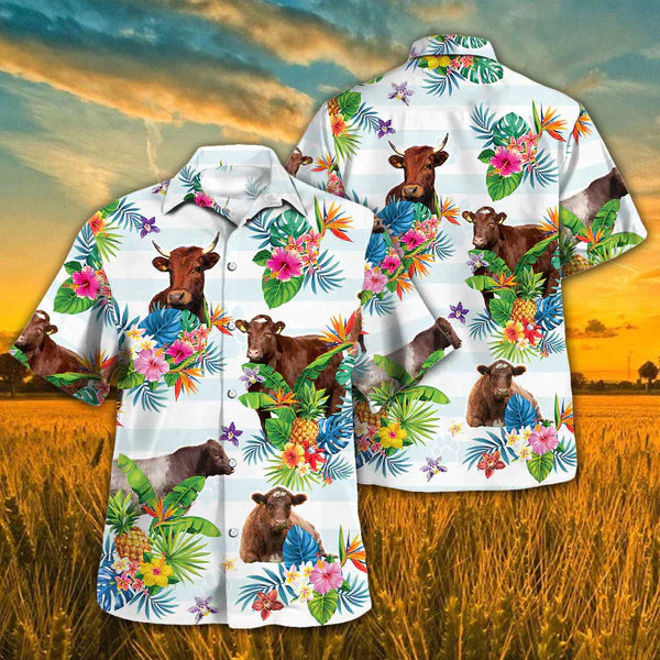 Shorthorn Hawaiian Theme Plants Pineapple 3D Hawaiian Shirt, Cow Hawaiian Shirt, Summer Gifts For Men And Women HO3831