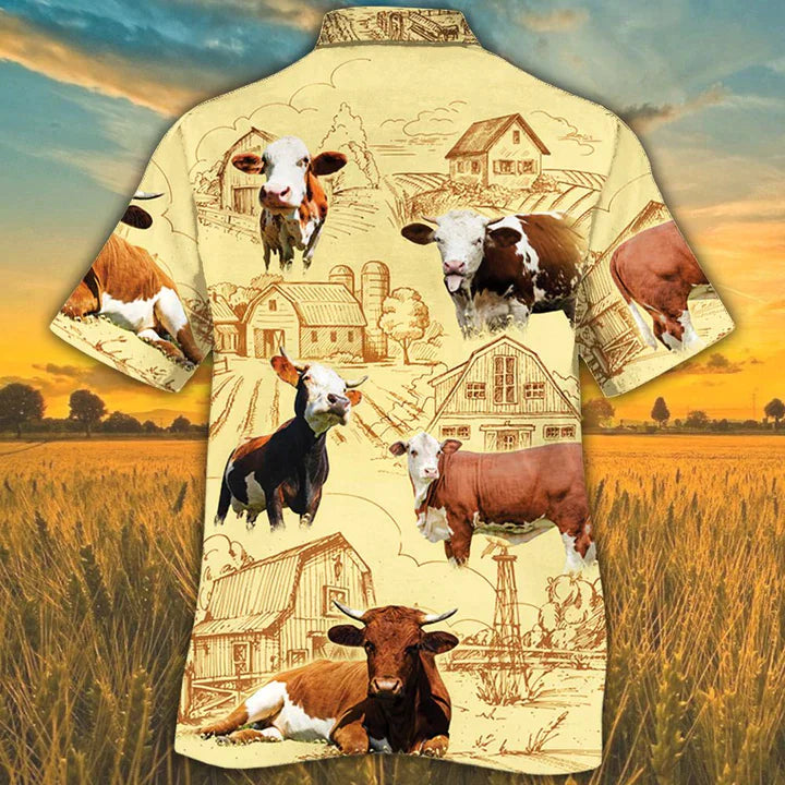 Simmental Cattle Lovers Farm Hawaiian Shirt, Summer Hawaiian Shirt For Men HO3836