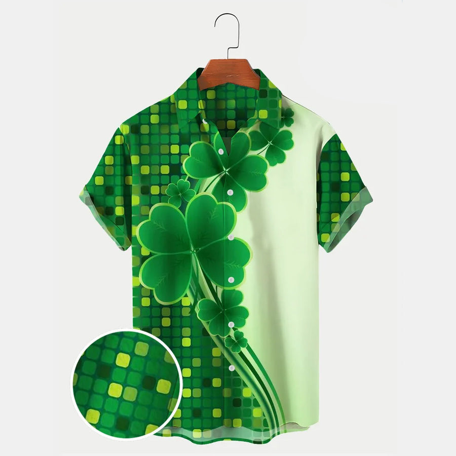 St. Patrick's Men's Hawaiian Shirts Clover Oversized Stretch Easy Care Aloha Shirts, St. Patrick's Day gifts PO0094