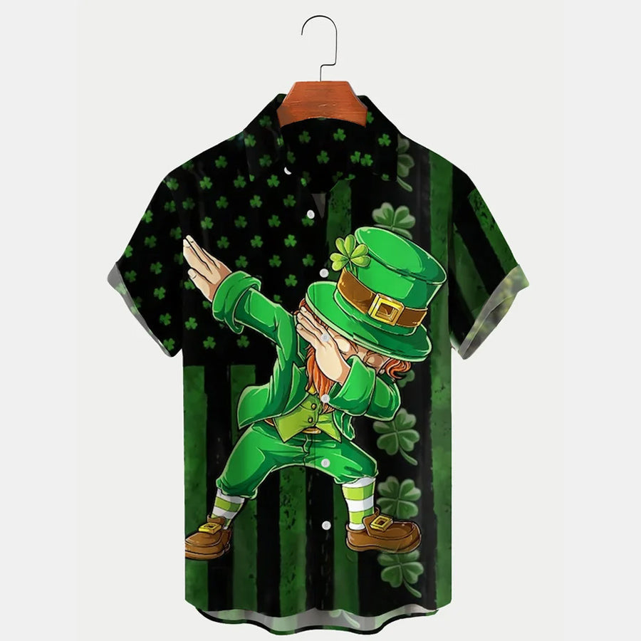 St. Patrick's Gnome Shamrock American Flag Print Men's Hawaiian Shirt PO0119