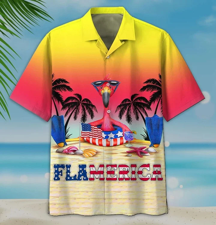Summer Flamerica On The Sand Yellow To Red Theme Hawaiian Shirt HO1938