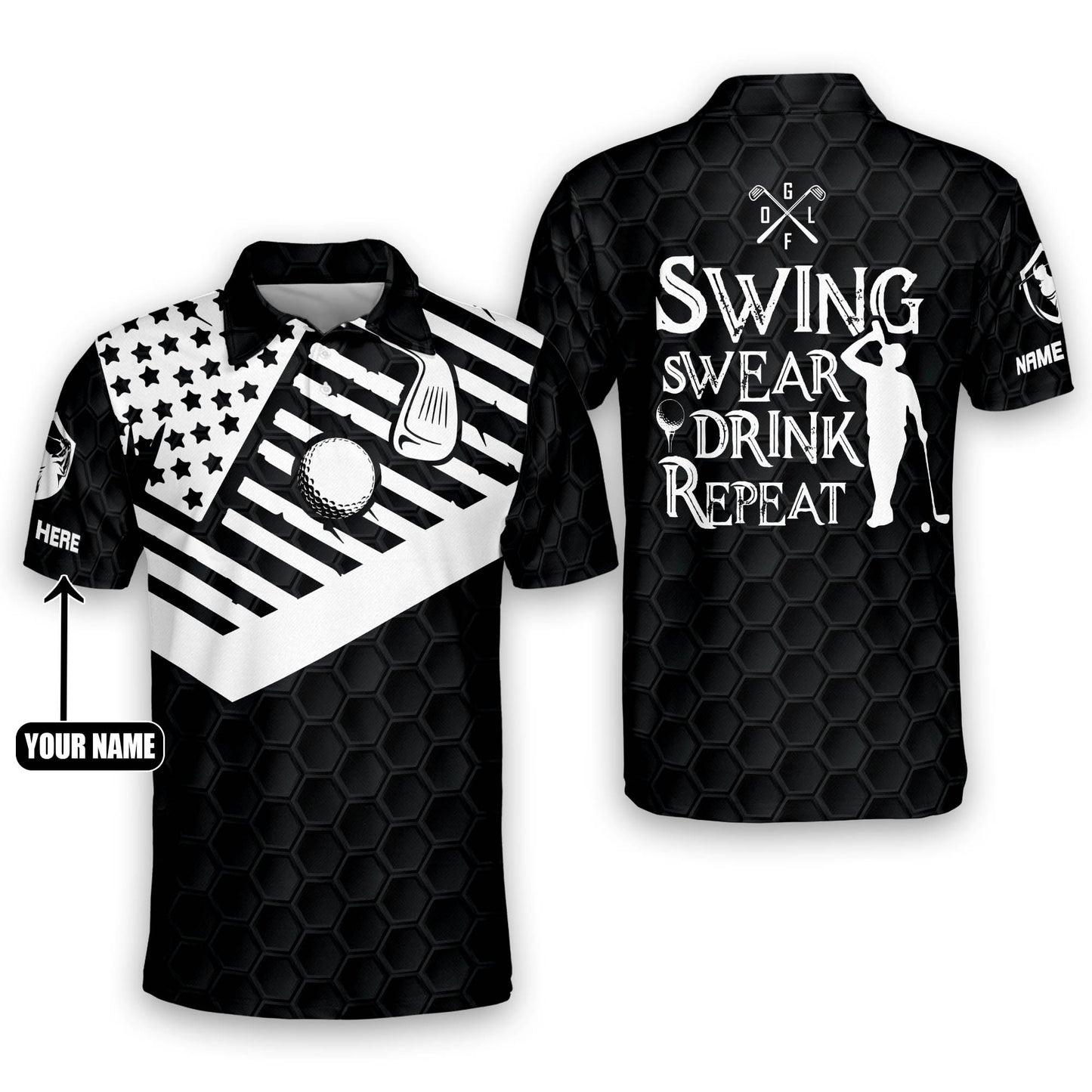 Swing Swear Drink Repeat Golf Polo Shirt GM0001