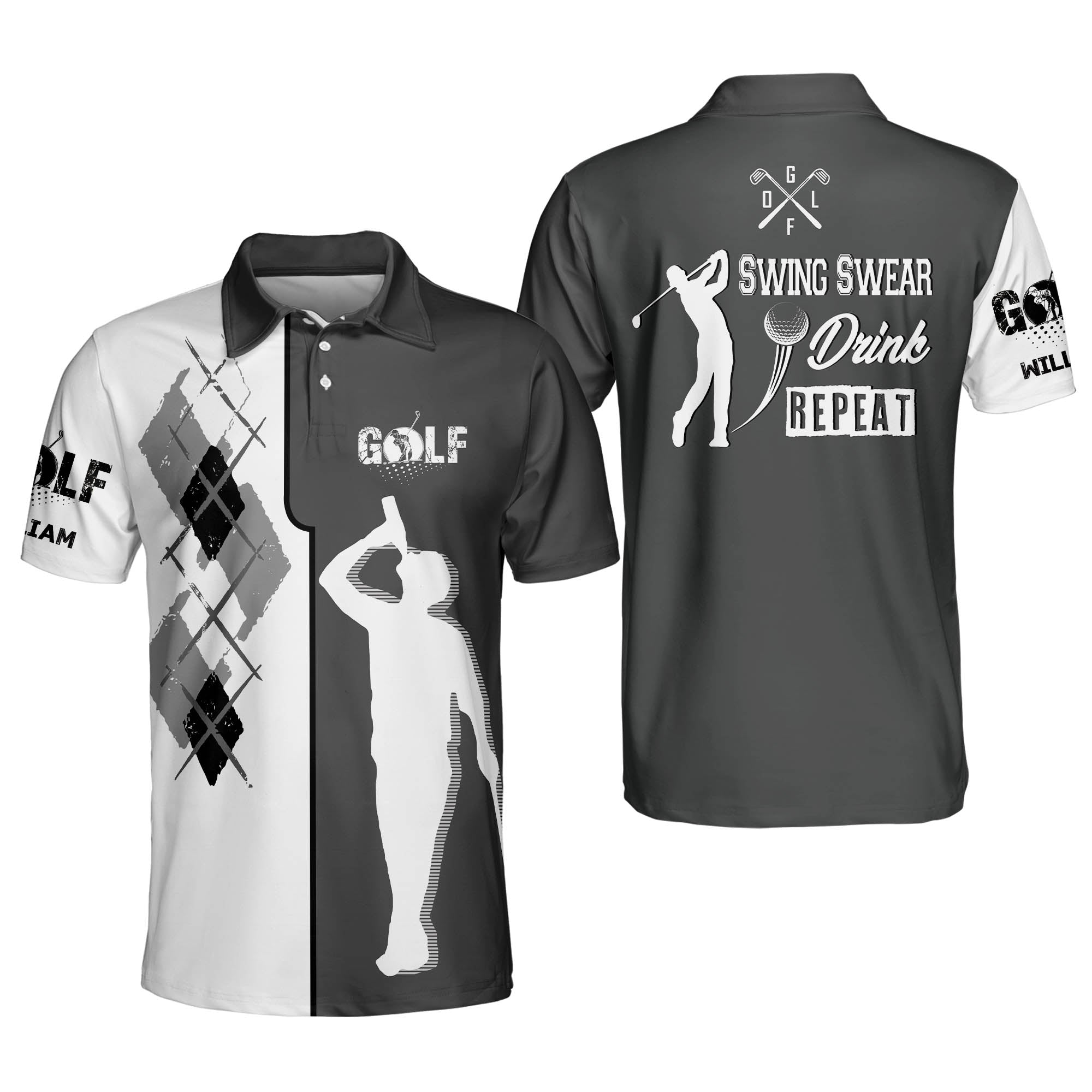 Golf Instructions Swing Swear Look For Ball Repeat Golf Polo Shirt GM0393 main image 1