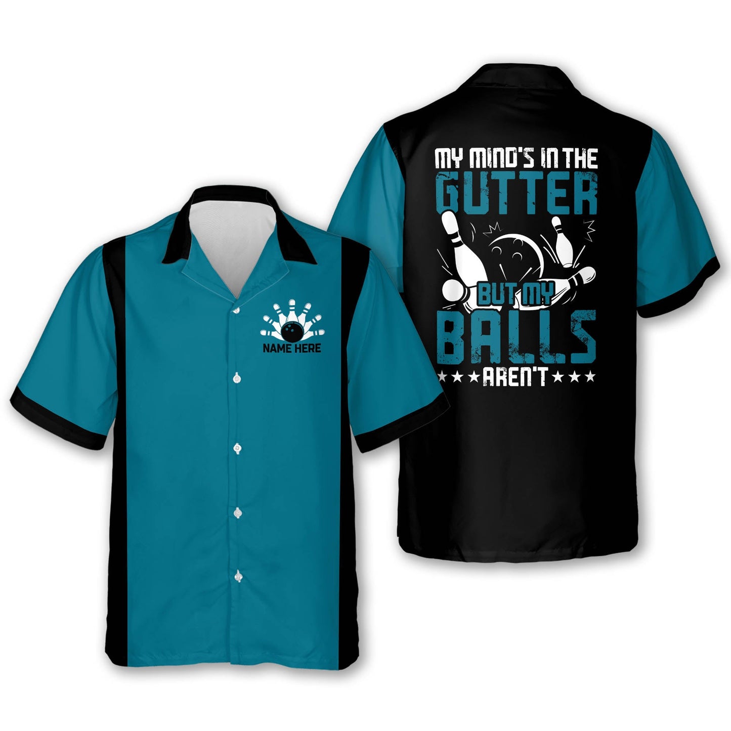 Personalized bowling Hawaiian shirt for men, My Mind's in The Gutter But My Ball aren't Vintage Hawaiian Shirt HO2774