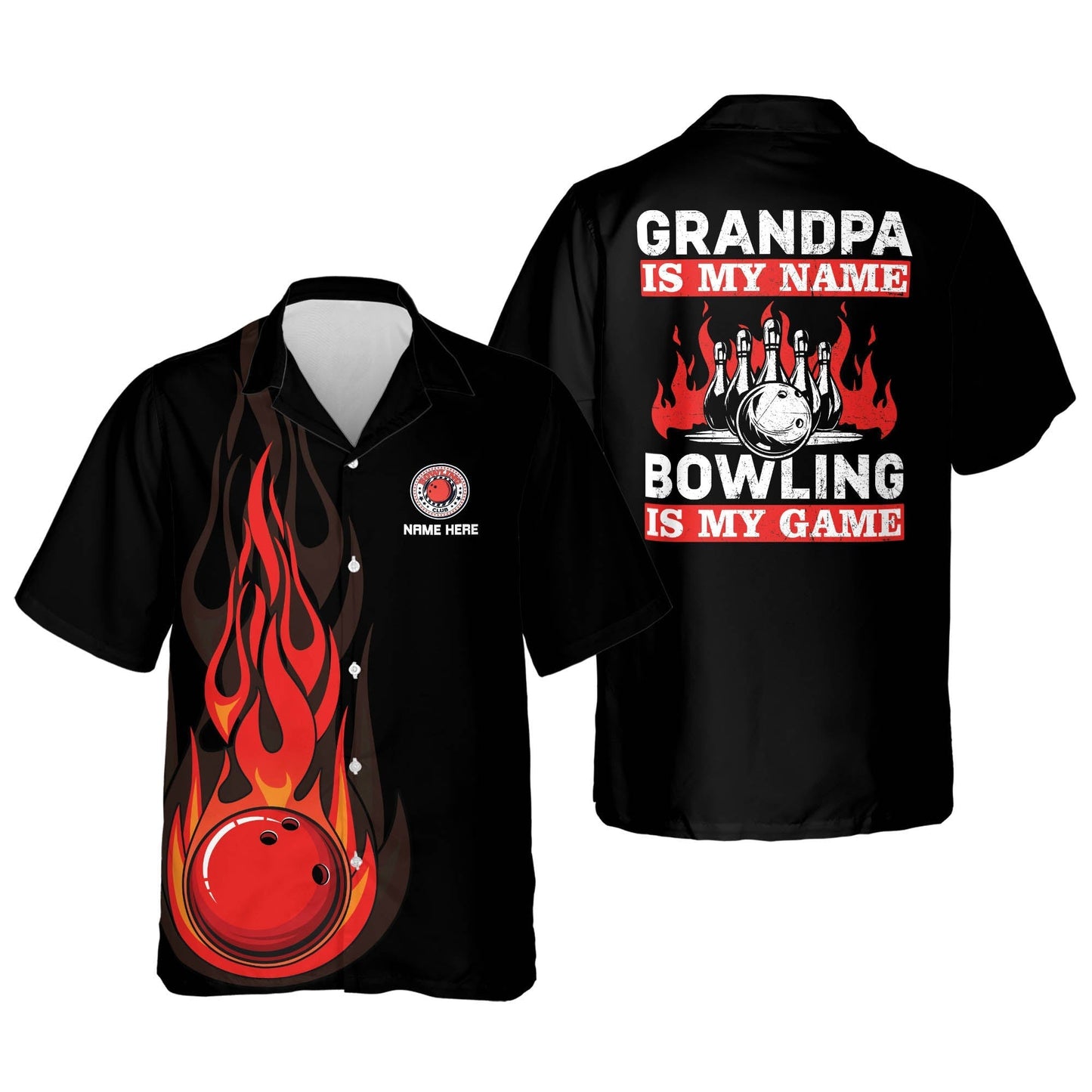 Custom Hawaiian Bowling Shirts For Men, Grandpa is my name bowling is my game HO2778