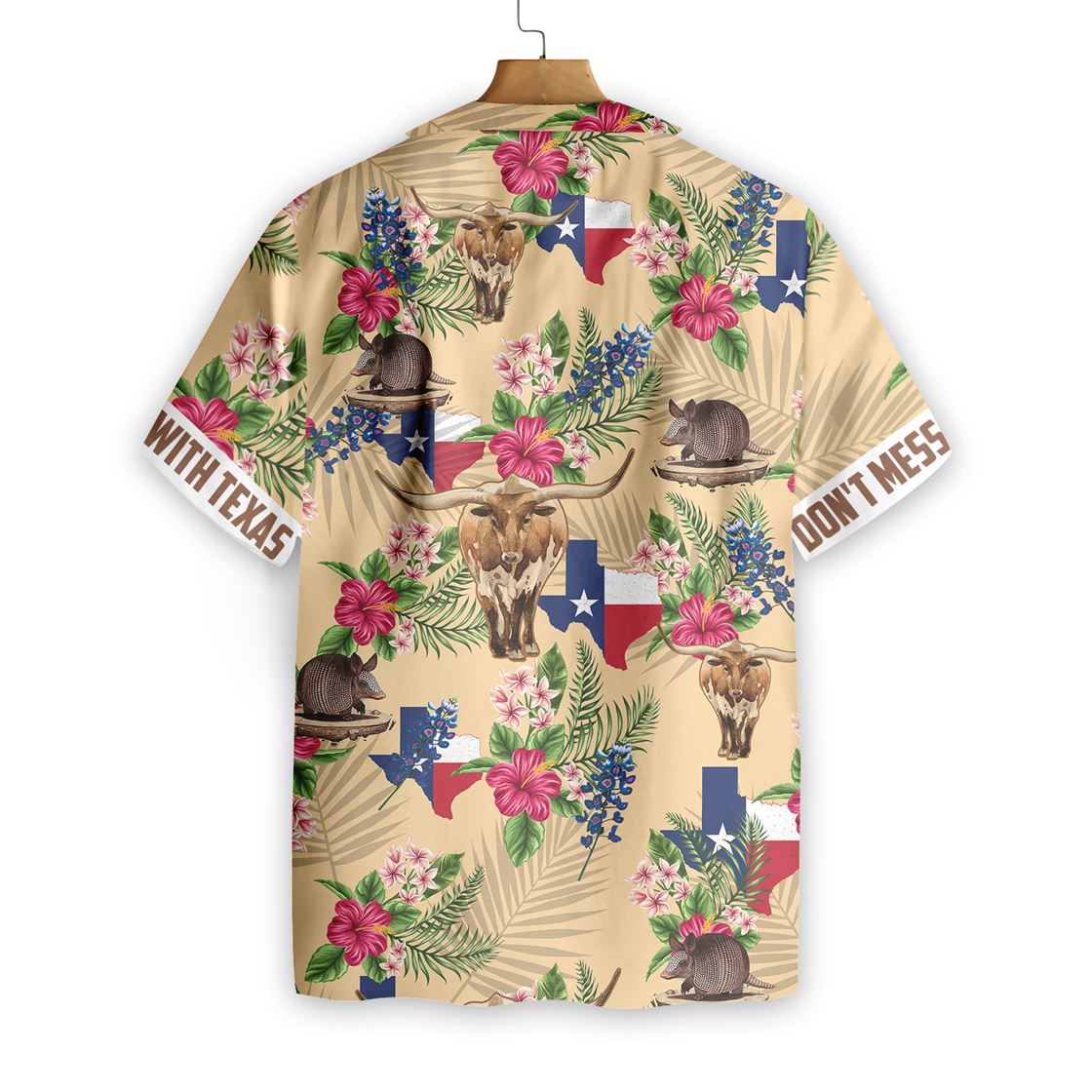 Texas Hawaiian Shirt Insignia Bluebonnet Cream Version HO2462