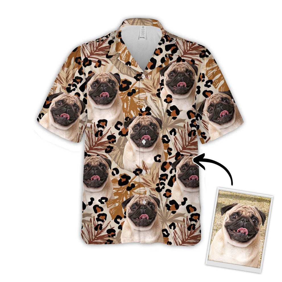 Custom Photo Tropical Leaves, Grunge Leopard Camouflage Spots Pattern Short-Sleeve Hawaiian Shirt HO4370