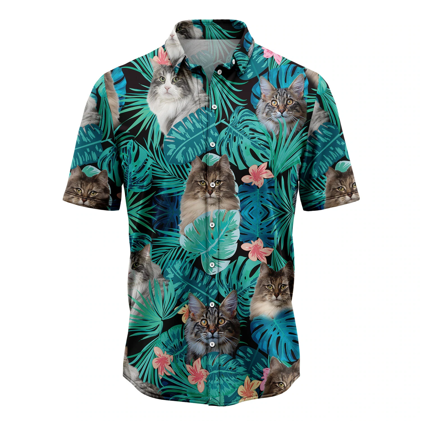 Tropical Norwegian Forest Cat Hawaiian Shirt, Summer gift, Hawaiian Shirts for Men, Aloha Beach Shirt HO1040