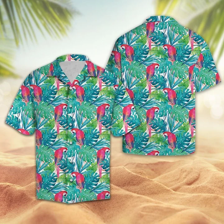 Tropical Parrot With Watercolor Leaves Hawaiian Shirt, Summer aloha hawaii shirt for Men women HO1730
